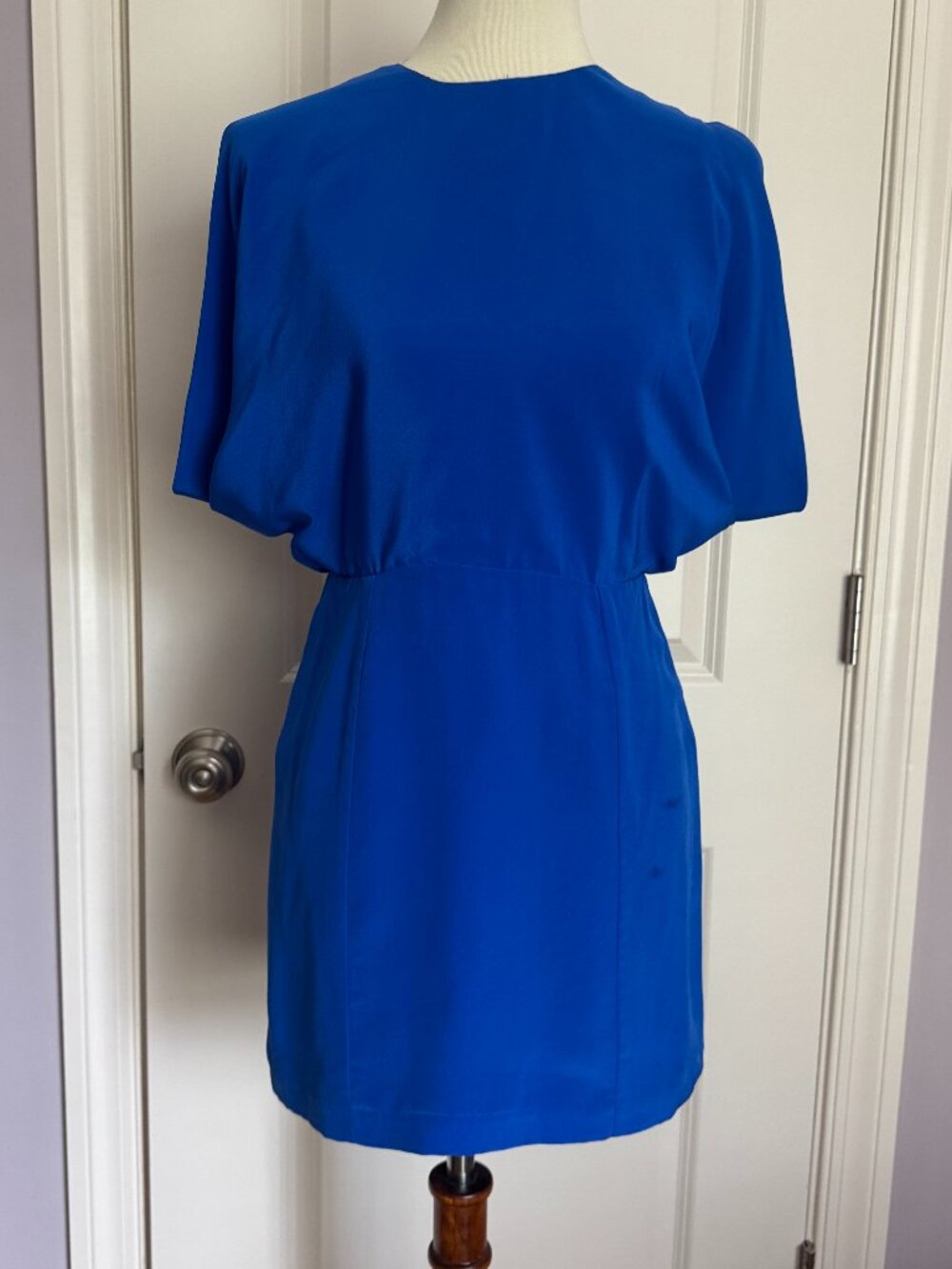 Wren Blue Silk Dolman Sleeve Dress Keyhole Back XS